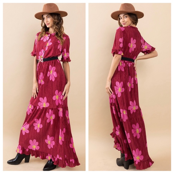 17 Beautiful Floral Print Pleated Maxi Dress - Picture 3 of 4